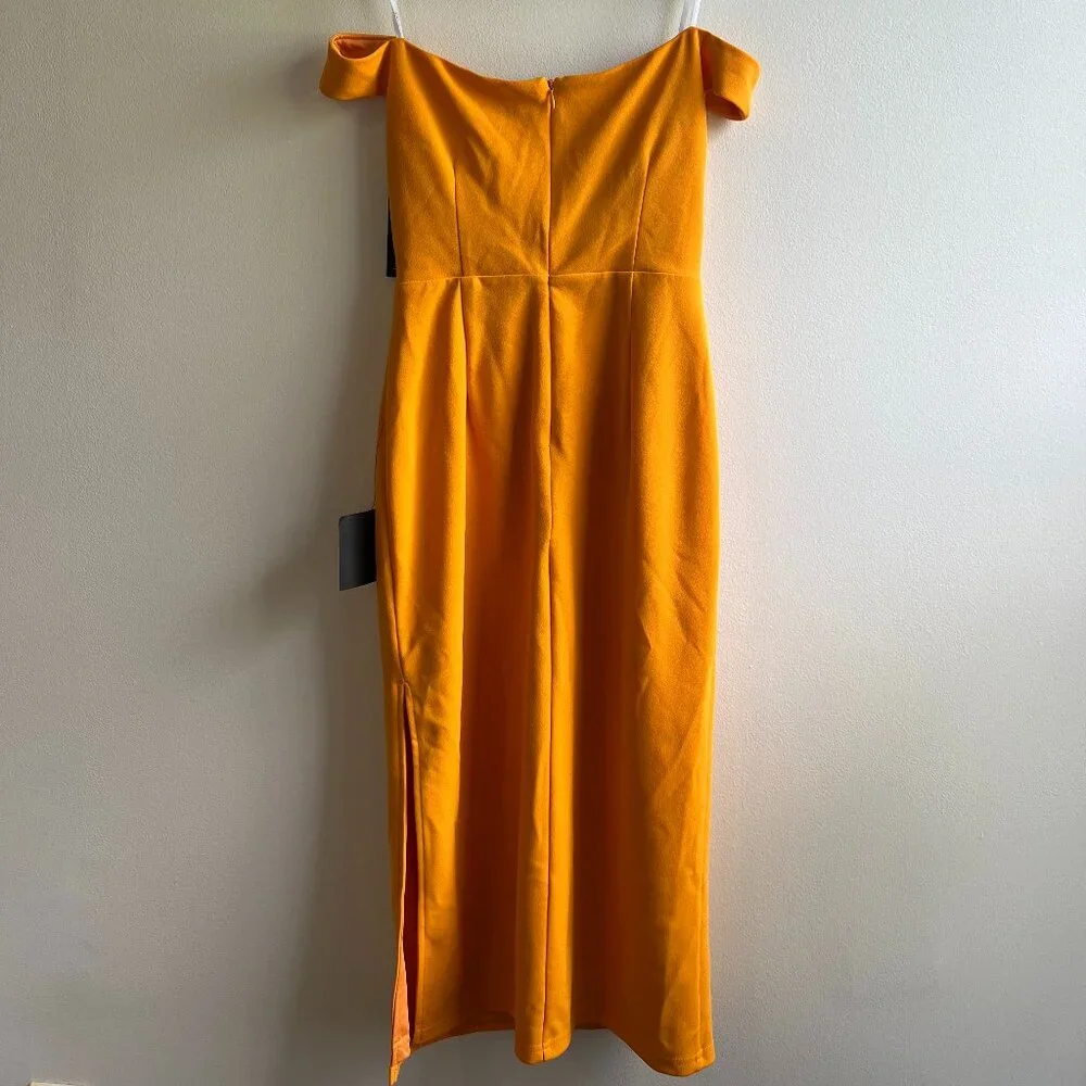 Lulus off shoulder orange midi dress - Picture 2 of 6